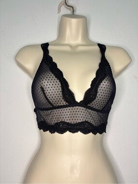 FREE PEOPLE INTIMATELY BLACK POLKA DOT LACE HALTER BRALETTE SZ XS